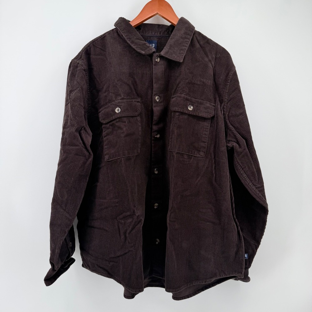 Gap Mens XXL 2X Corduroy Button Down Shirt Brown Long Sleeve Workwear Shacket